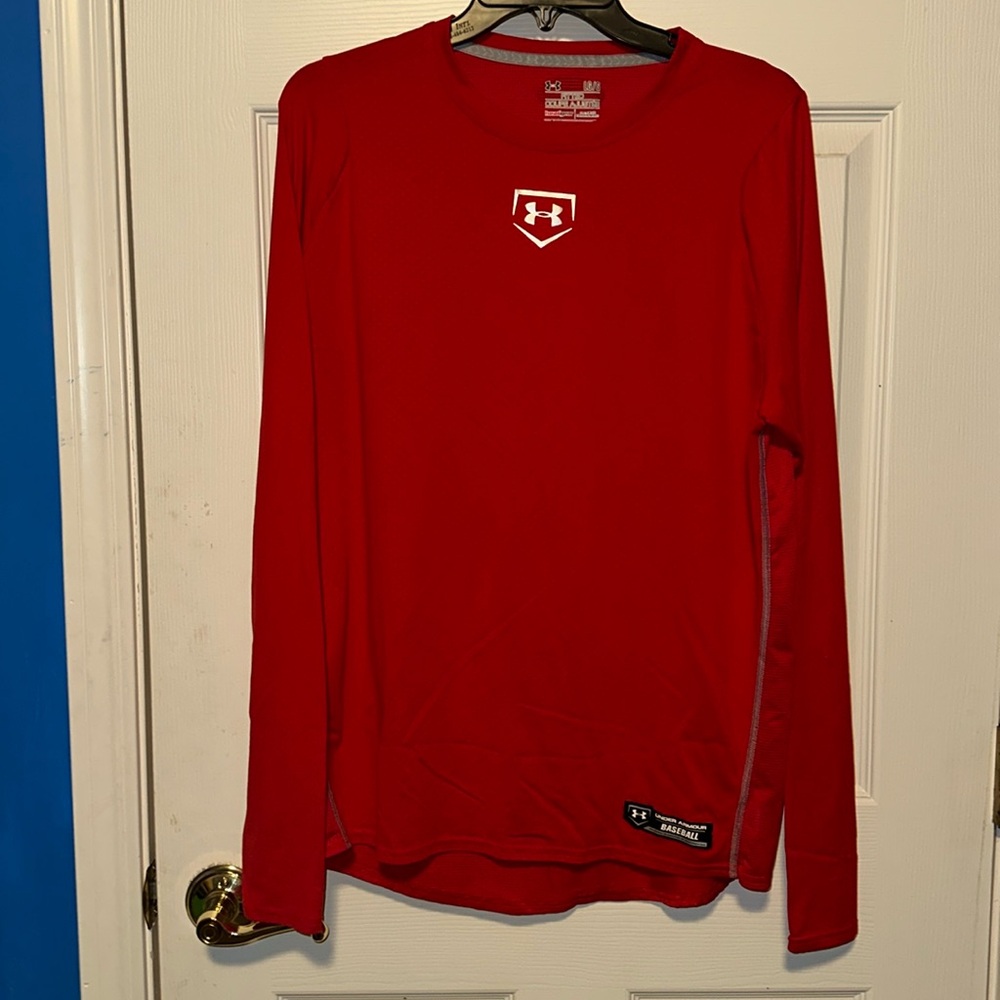 Red Under Armour HeatGear Long Sleeve Baseball Shirt